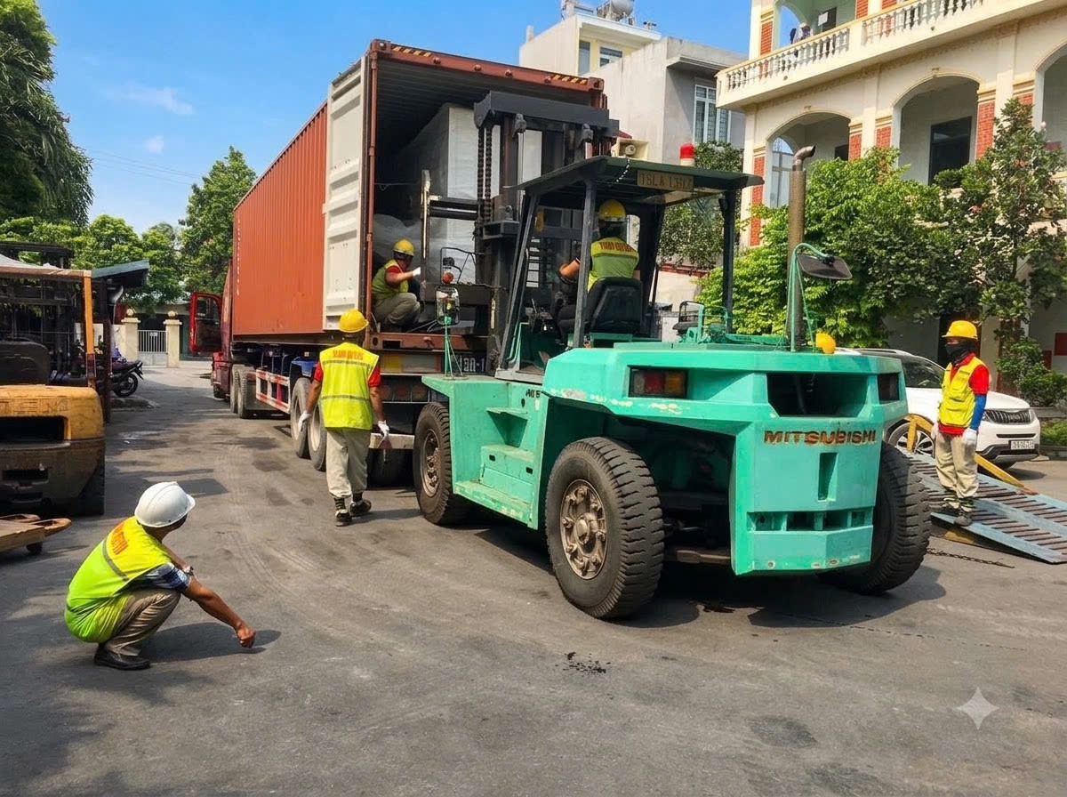 Xe cẩu chuyên dụng Kato 50 tấn nâng kết cấu thép công trình tại KCN Phúc Khánh Thái Bình