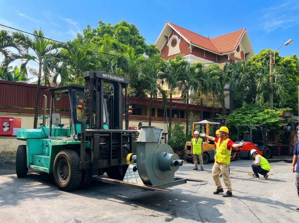 Xe nâng dầu 7 tấn Komatsu nâng pallet máy công nghiệp tại KCN Gia Lễ Thái Bình