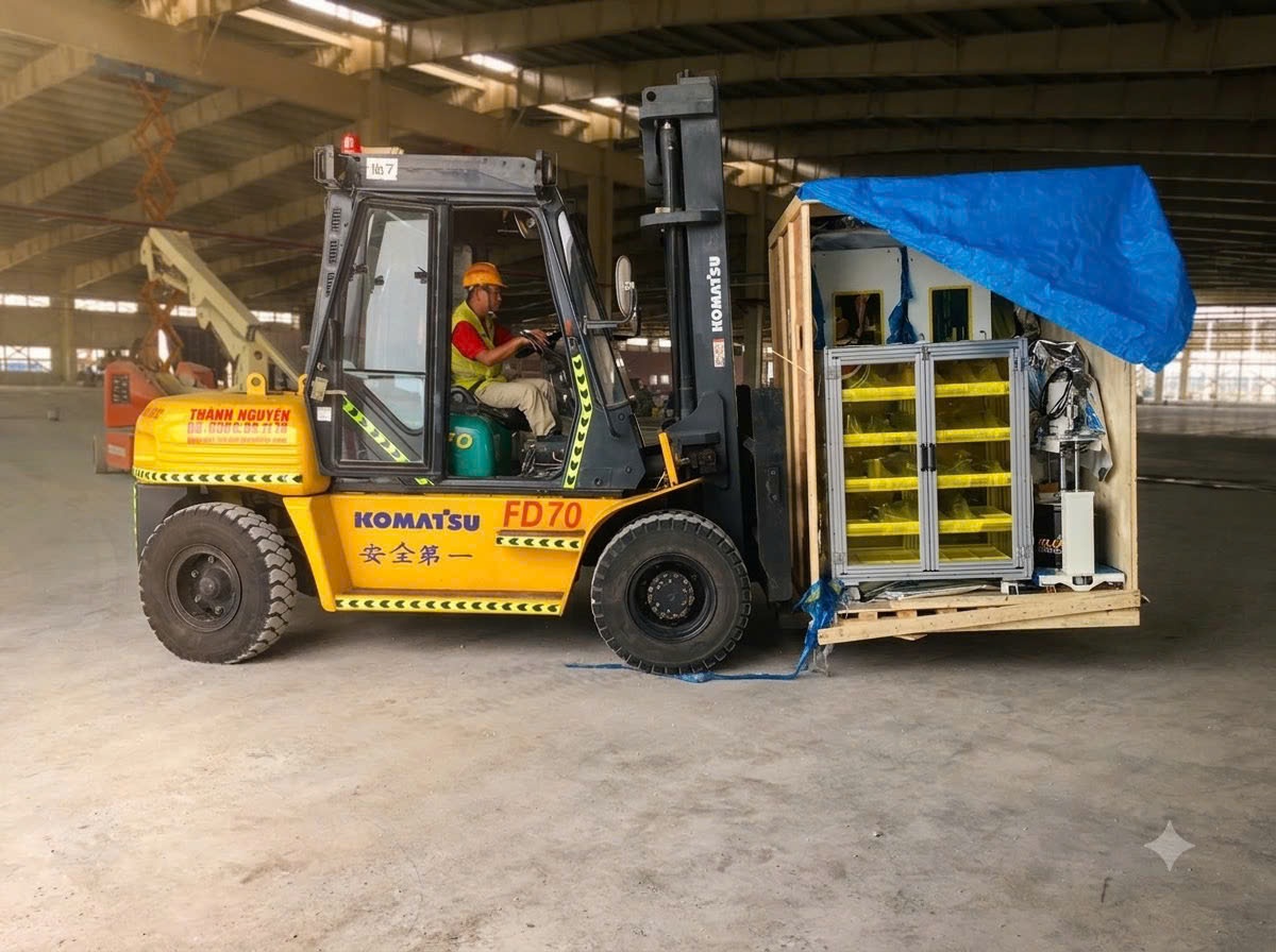 tháo dỡ kiện thùng gỗ máy móc và căn chỉnh bệ móng máy công nghiệp trong nhà xưởng tại KCN Tiền Hải Thái Bình - THÀNH HUY HOÀNG tháo dỡ kiện thùng gỗ máy móc và căn chỉnh bệ móng máy công nghiệp trong nhà xưởng tại KCN Tiền Hải Thái Bình - THÀNH HUY HOÀNG